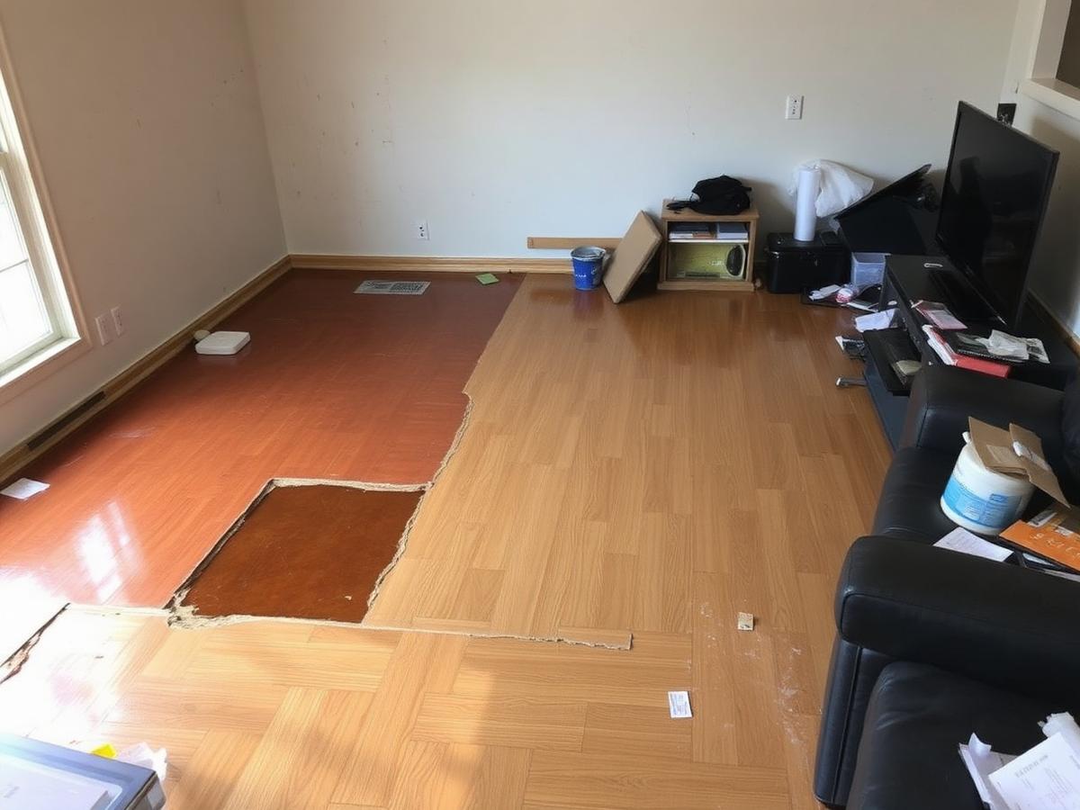Wohnzimmer nach Wasserschaden – vorher
